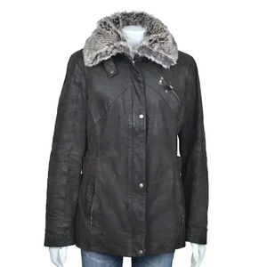 Danier Leather Jacket Brown Faux Fur Collar  Size Medium